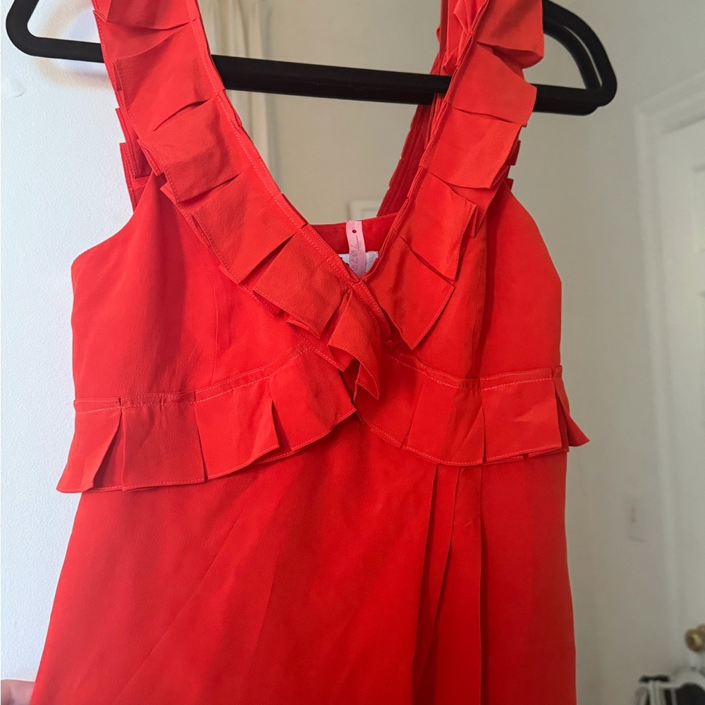 Tibi Red Ruffle Mini Dress - Picture 2 of 6
